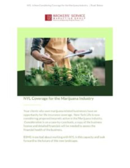 NYL Coverage for the Marijuana Industry, New Business Owner Riders from Principal, and Mutual of Omaha's Long Term Care Cost of Service